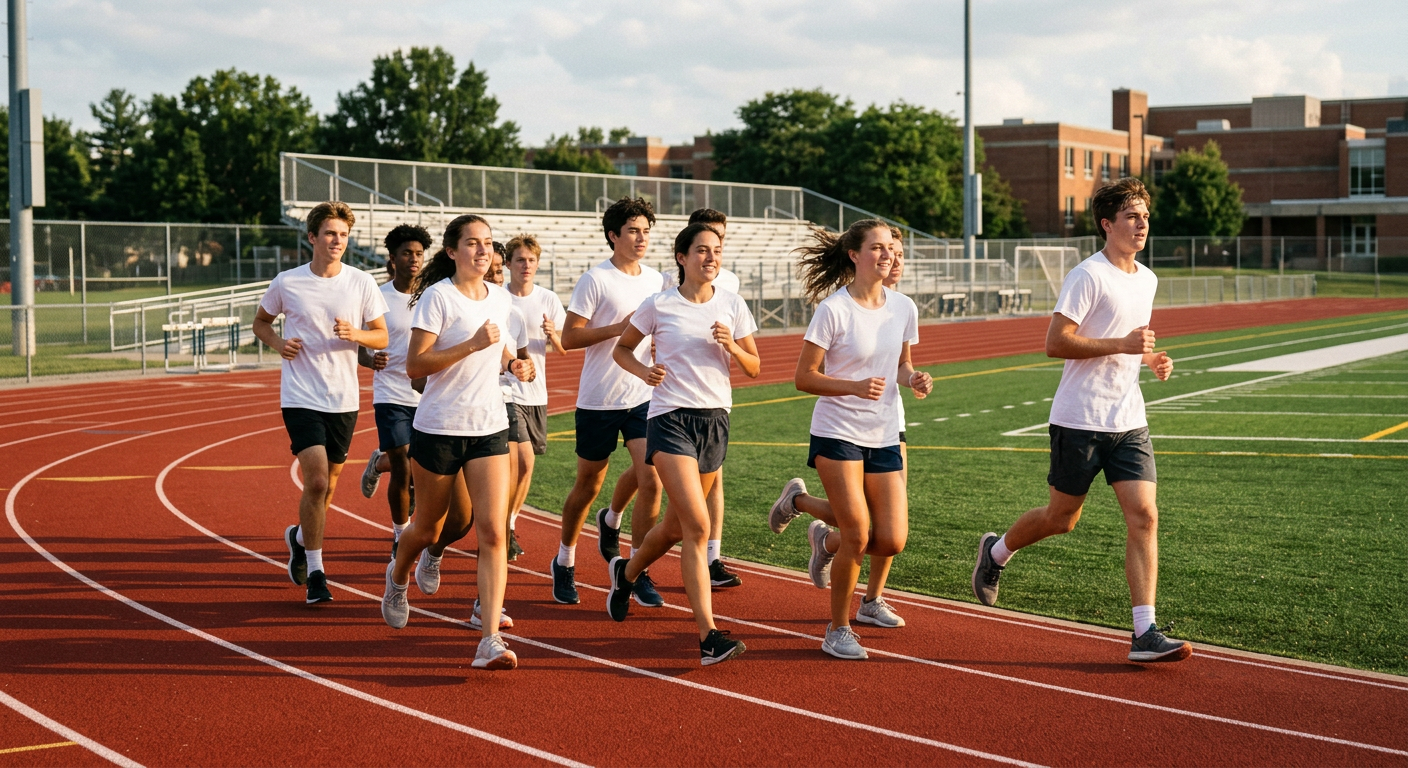 High school athletes running track during athletic training at King Physical Therapy Early TX